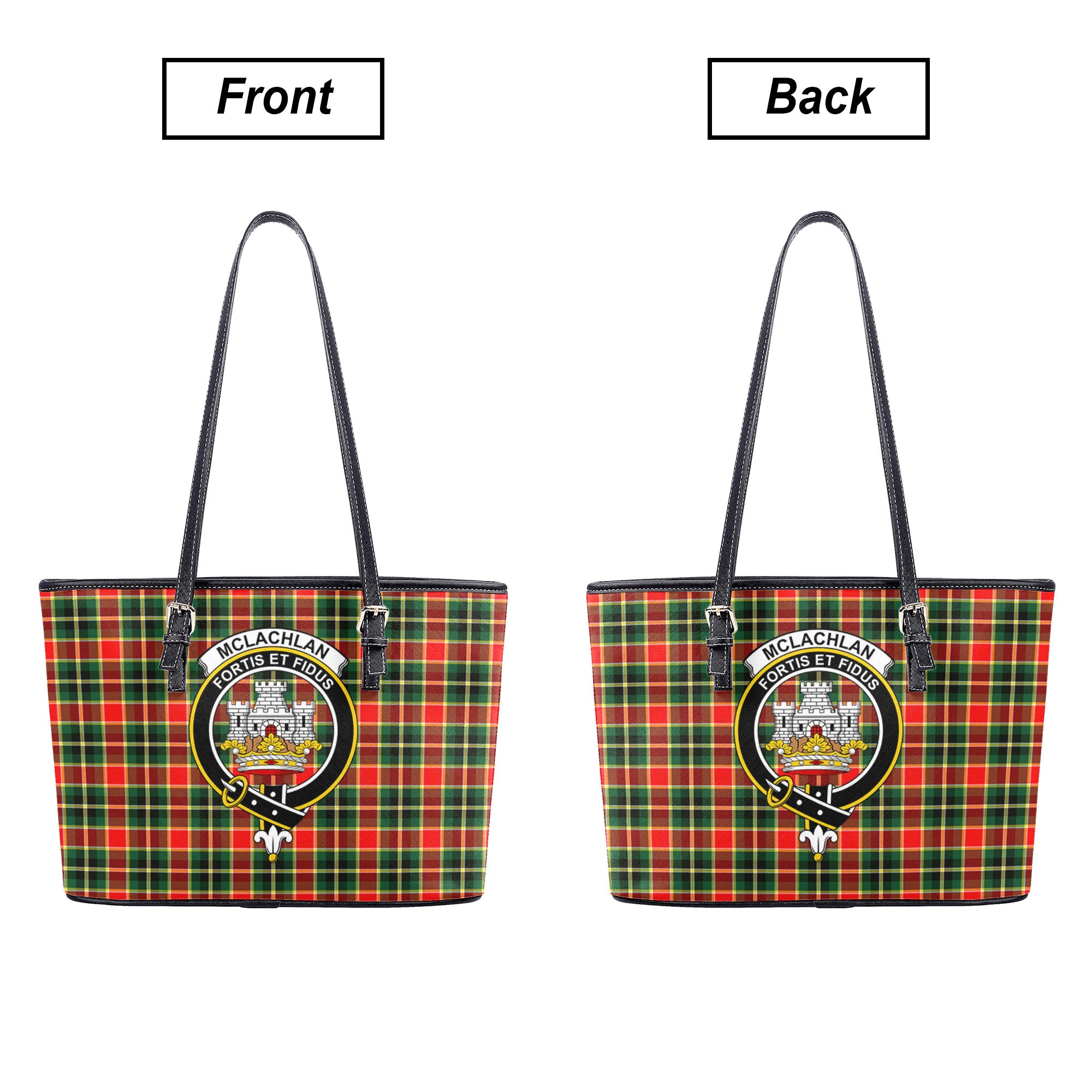 McLachlan Hunting Modern Tartan Crest Leather Tote Bag