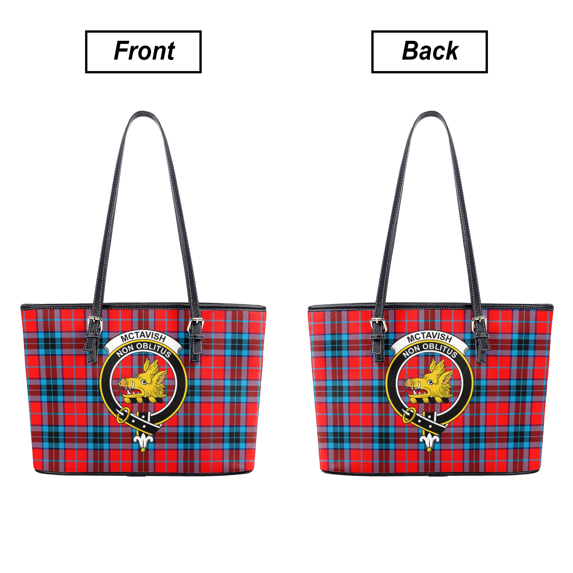McTavish Modern Tartan Crest Leather Tote Bag