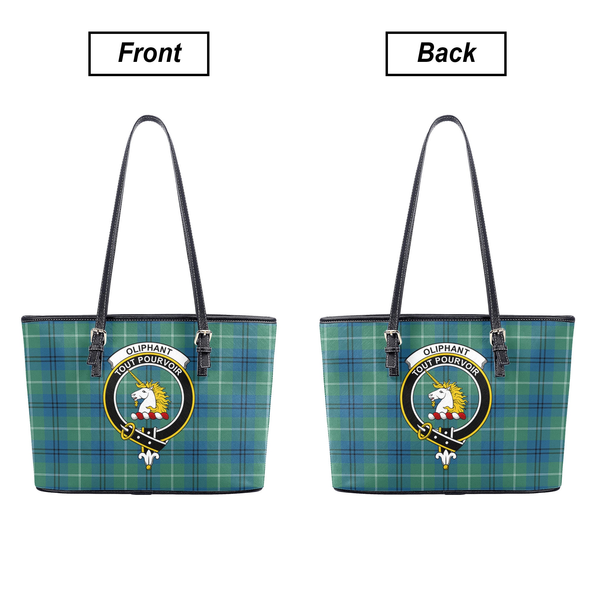 Oliphant Ancient Tartan Crest Leather Tote Bag