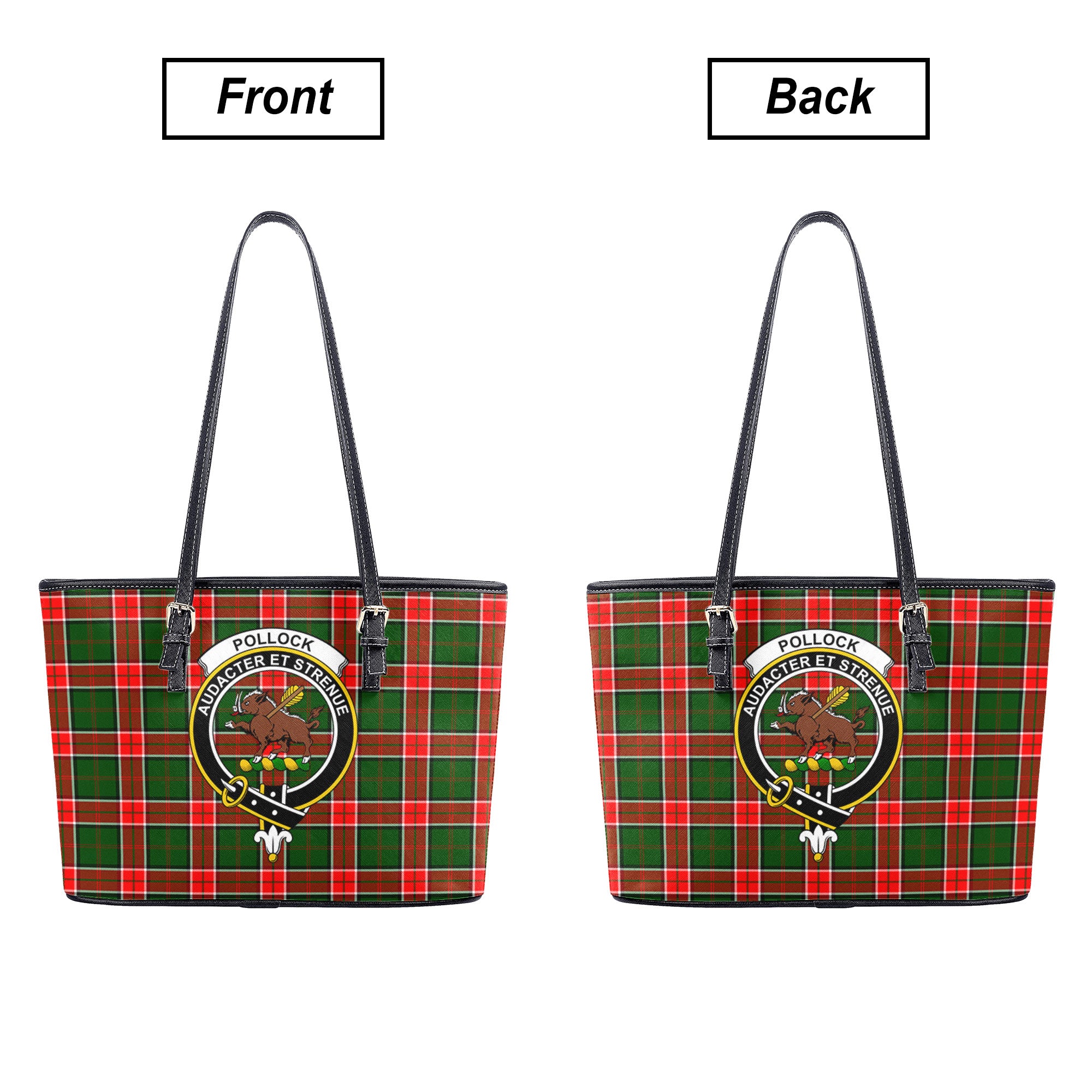 Pollock Tartan Crest Leather Tote Bag