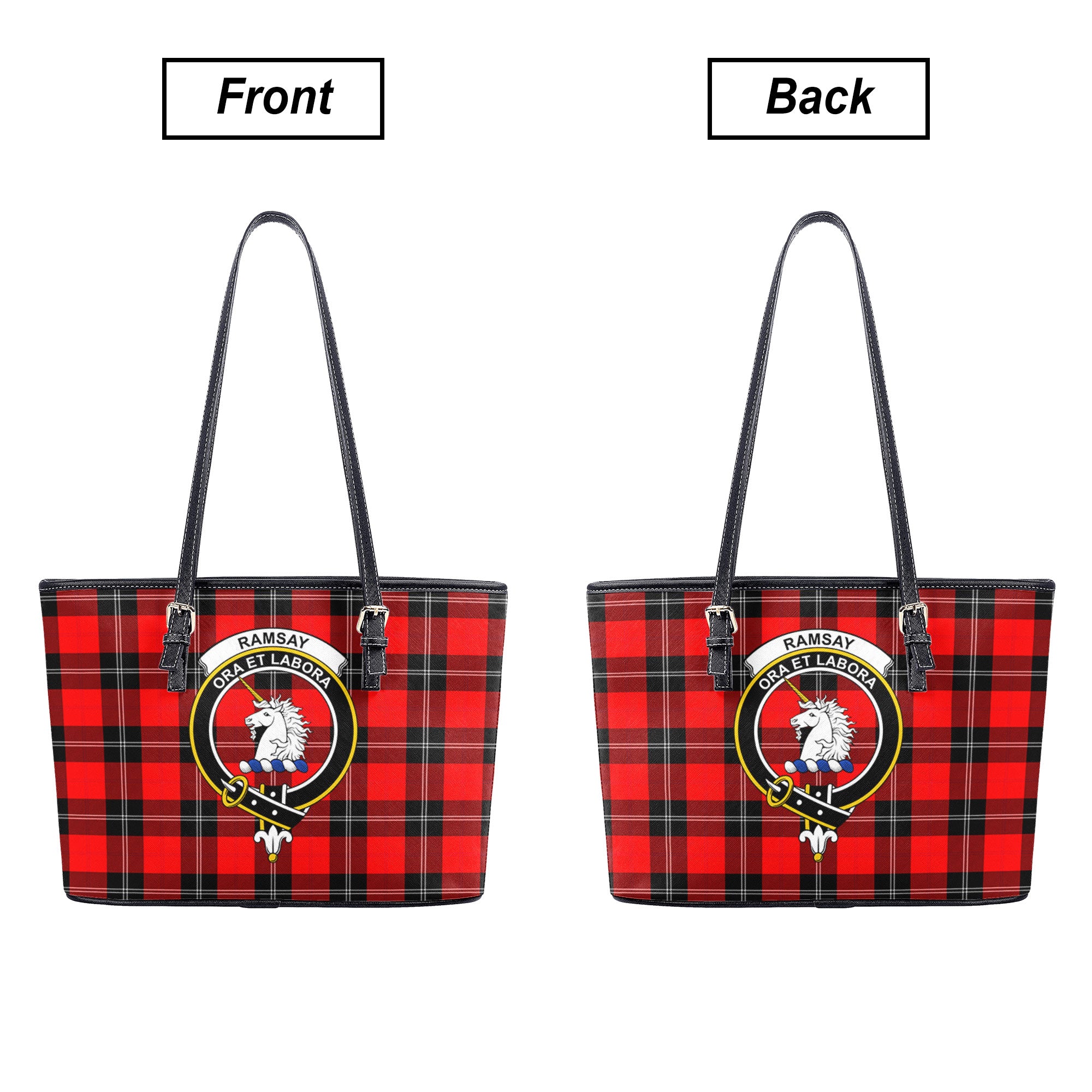 Ramsay Modern Tartan Crest Leather Tote Bag