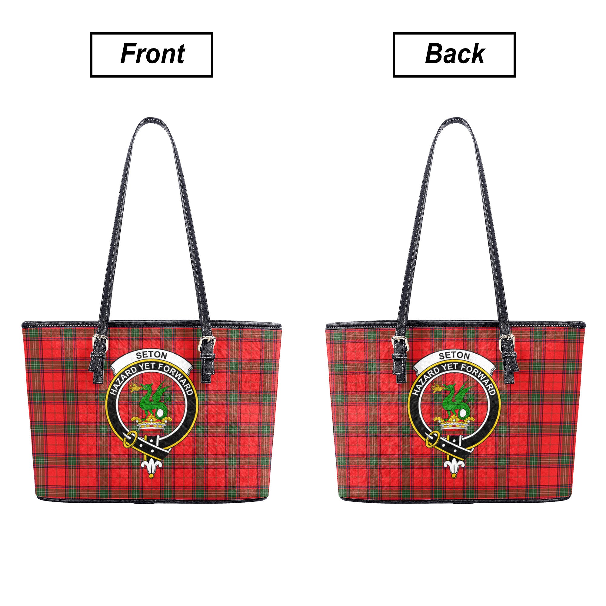 Seton Modern Tartan Crest Leather Tote Bag