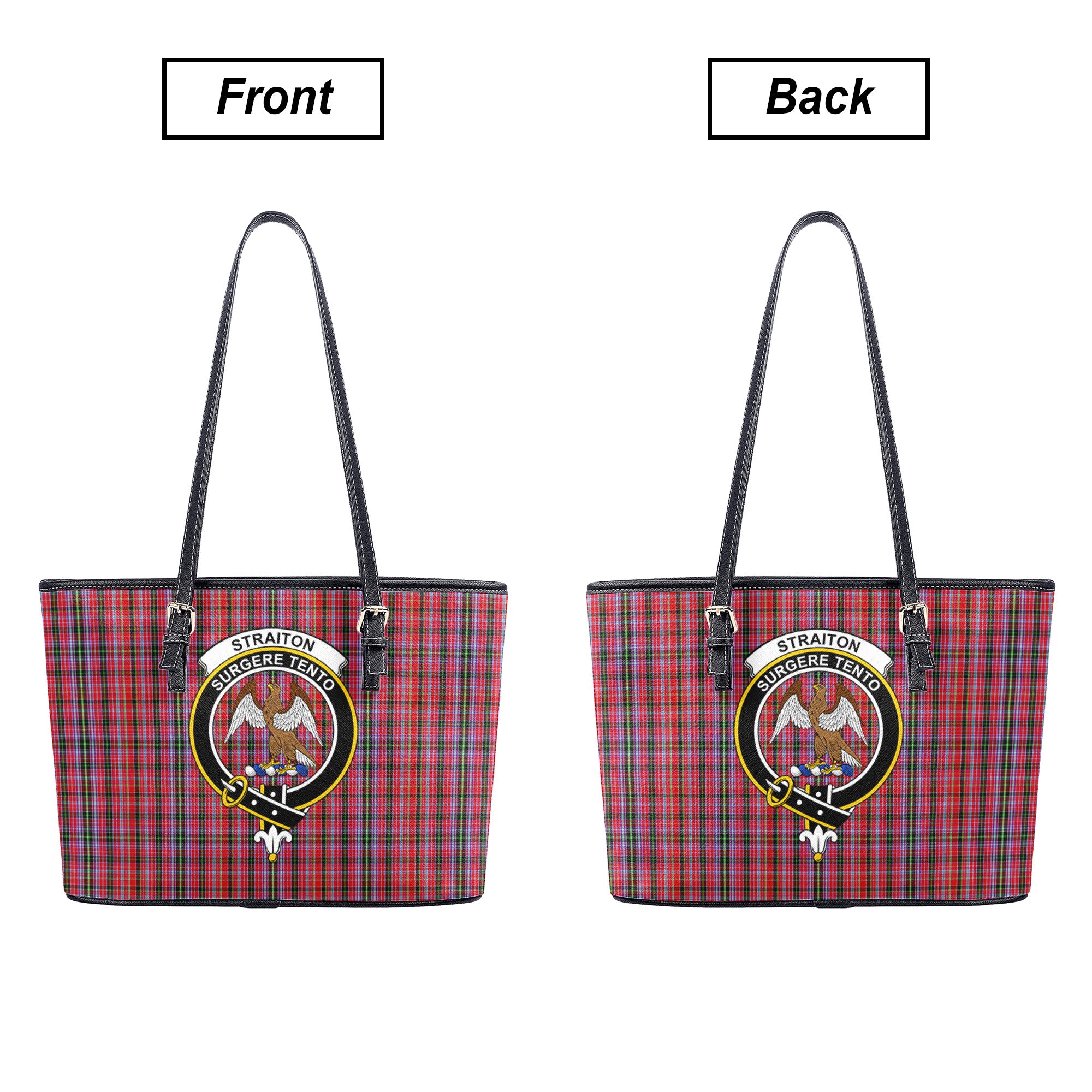Straiton Tartan Crest Leather Tote Bag