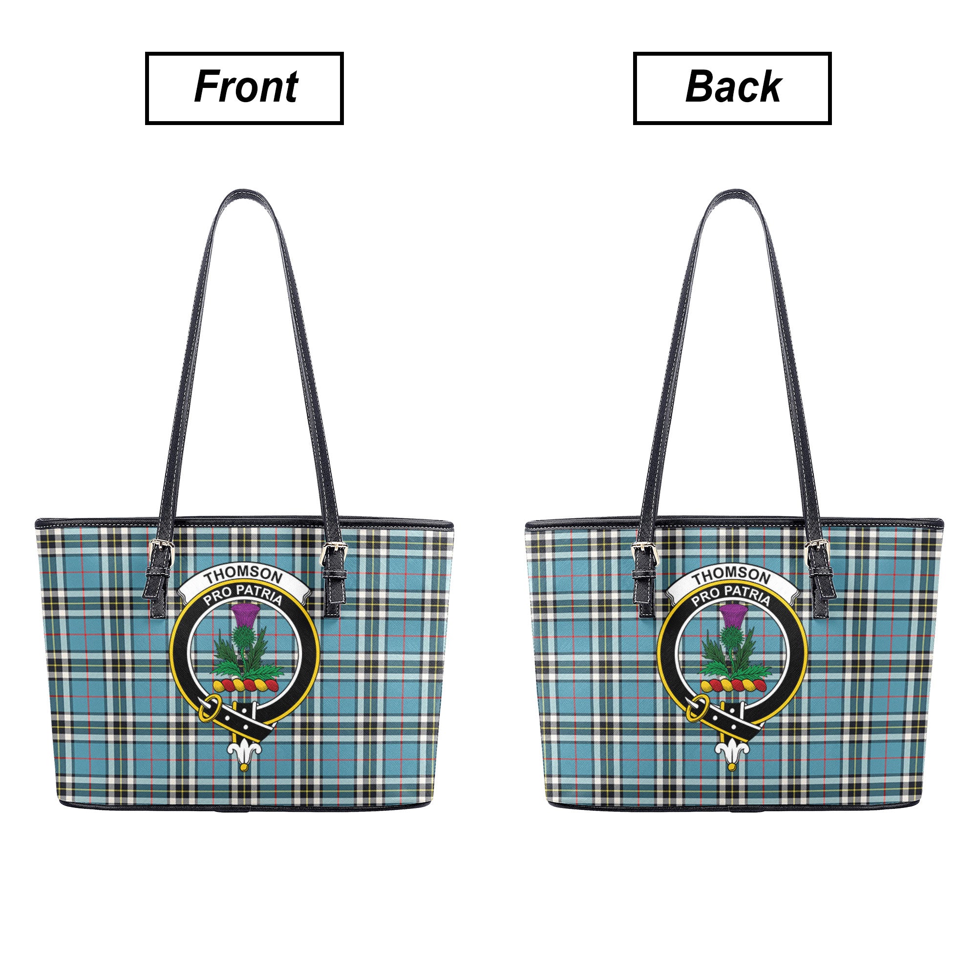 Thomson Blue Tartan Crest Leather Tote Bag