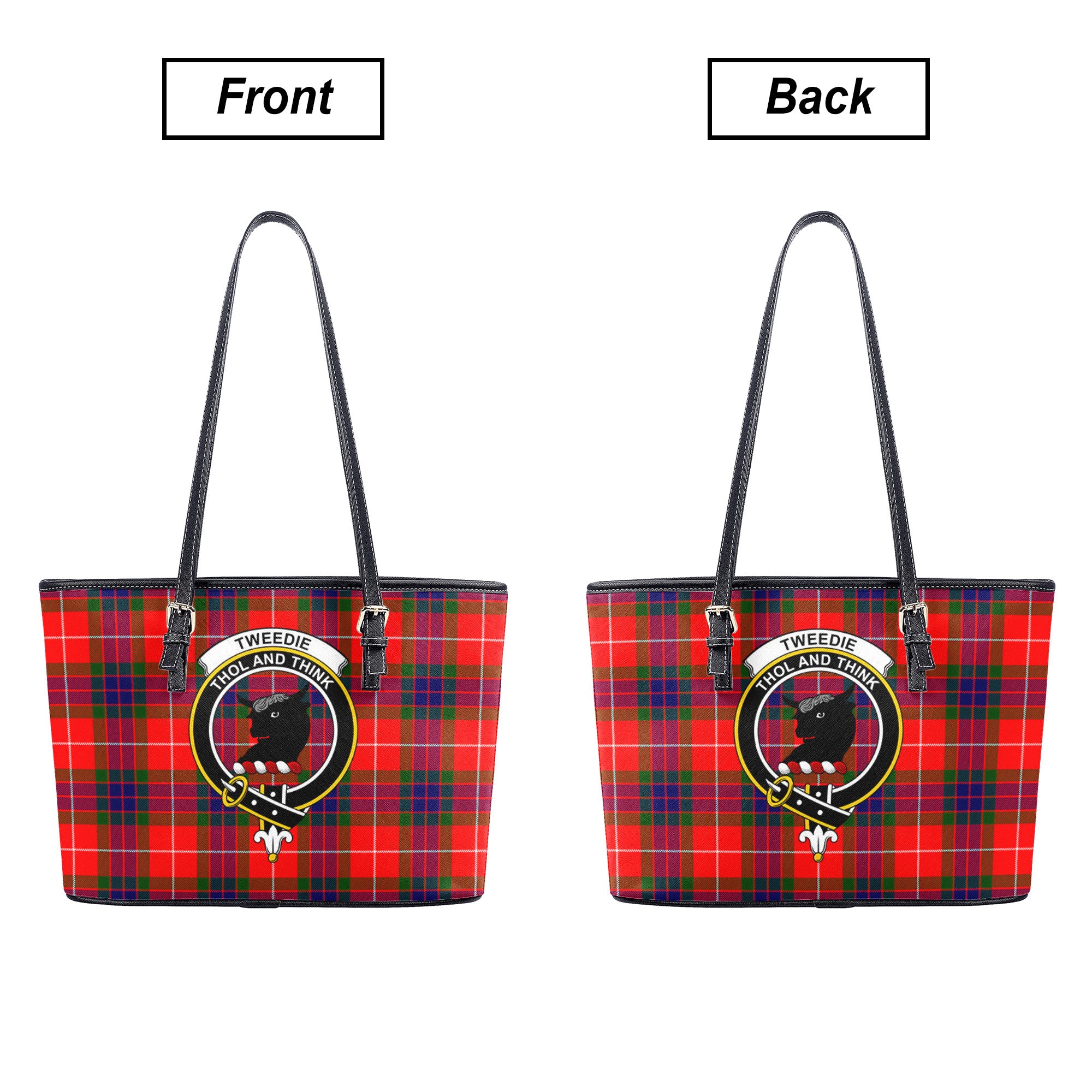 Tweedie Tartan Crest Leather Tote Bag