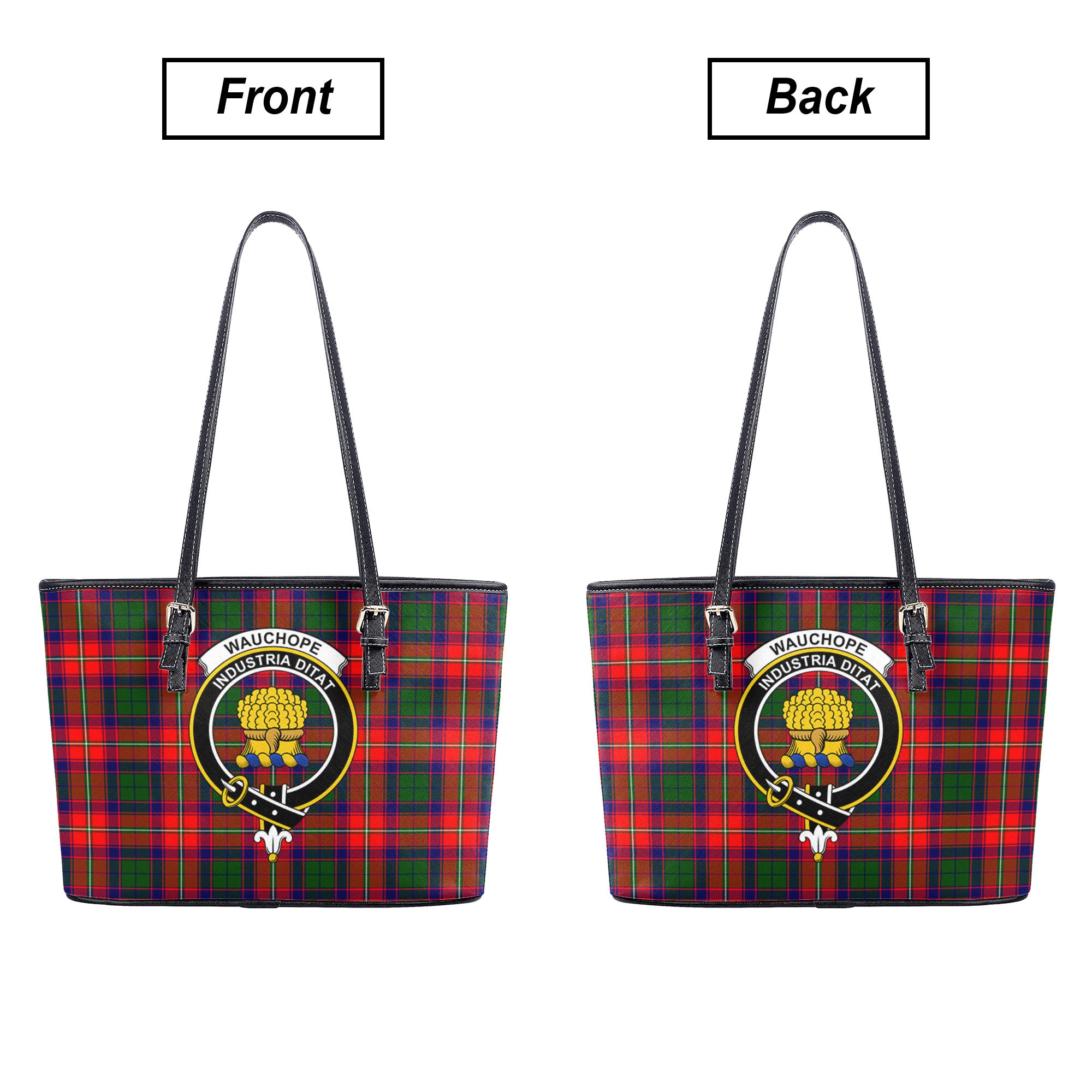 Wauchope (or Waugh) Tartan Crest Leather Tote Bag