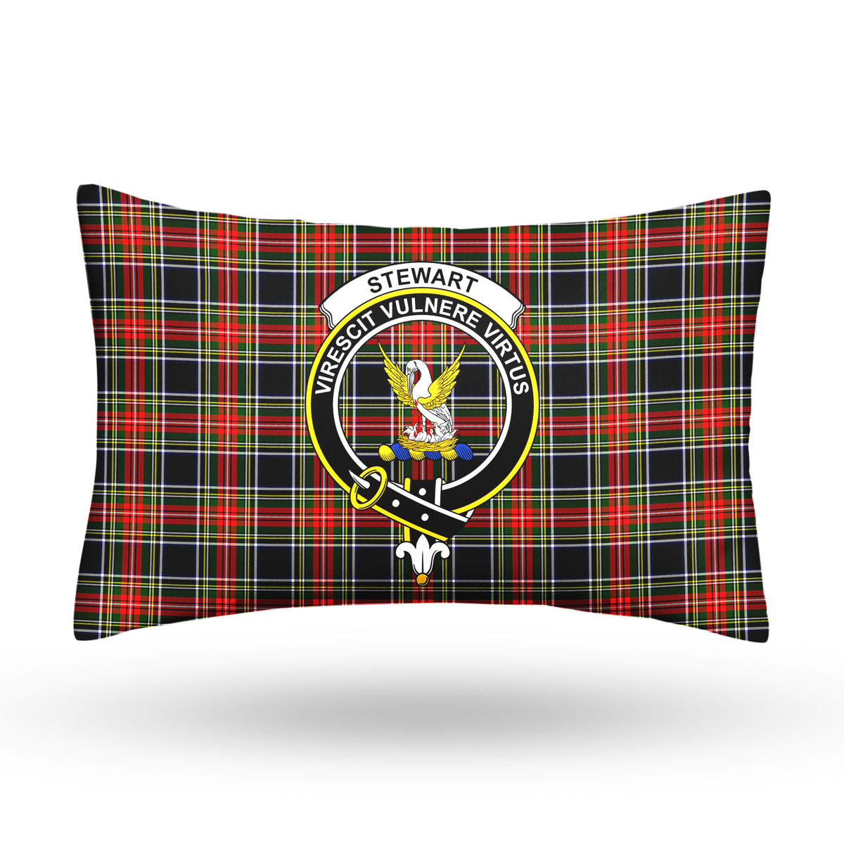 Stewart Black Tartan Crest Pillow Cover