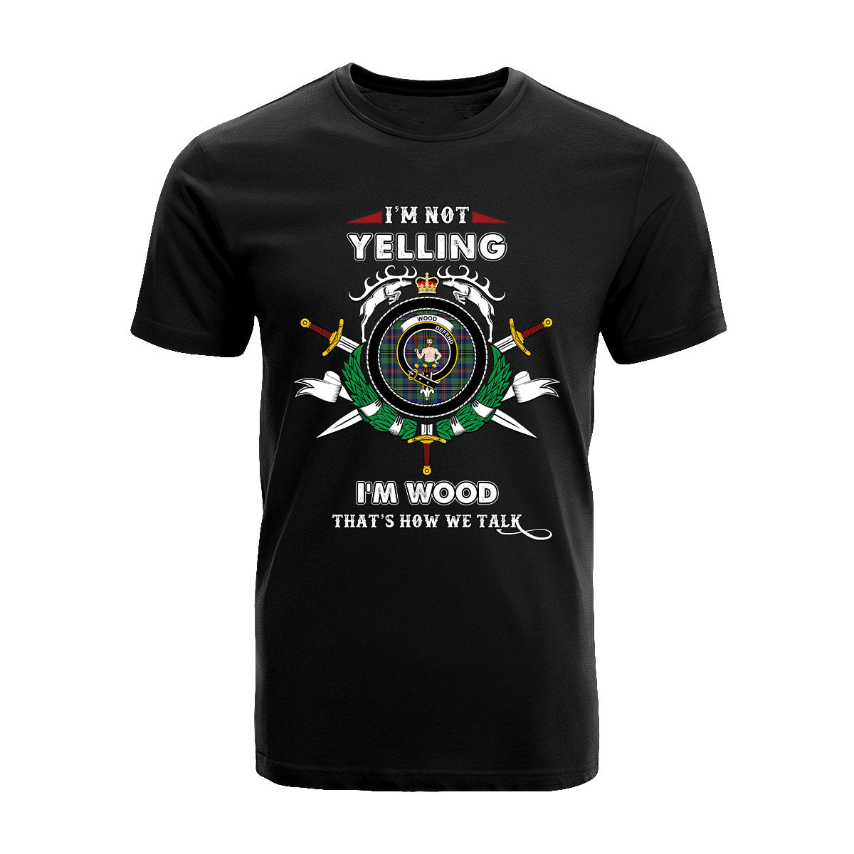 Wood Tartan Crest T-shirt - I'm not yelling style