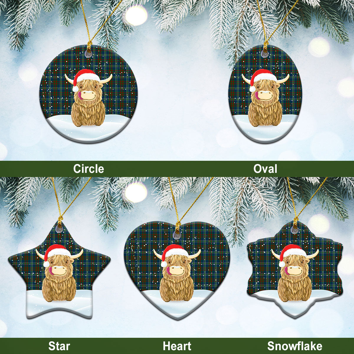 Cathcart Tartan Christmas Ceramic Ornament - Highland Cows Style