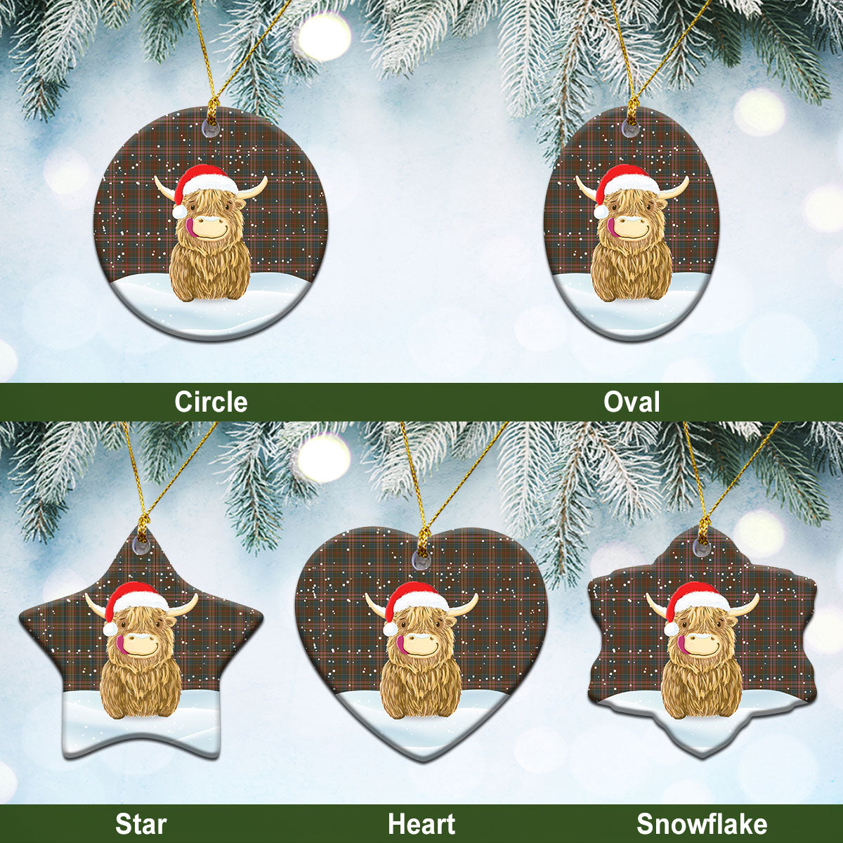 Kennedy Weathered Tartan Christmas Ceramic Ornament - Highland Cows Style