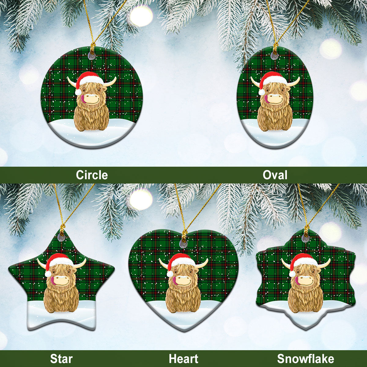 Kinloch Tartan Christmas Ceramic Ornament - Highland Cows Style