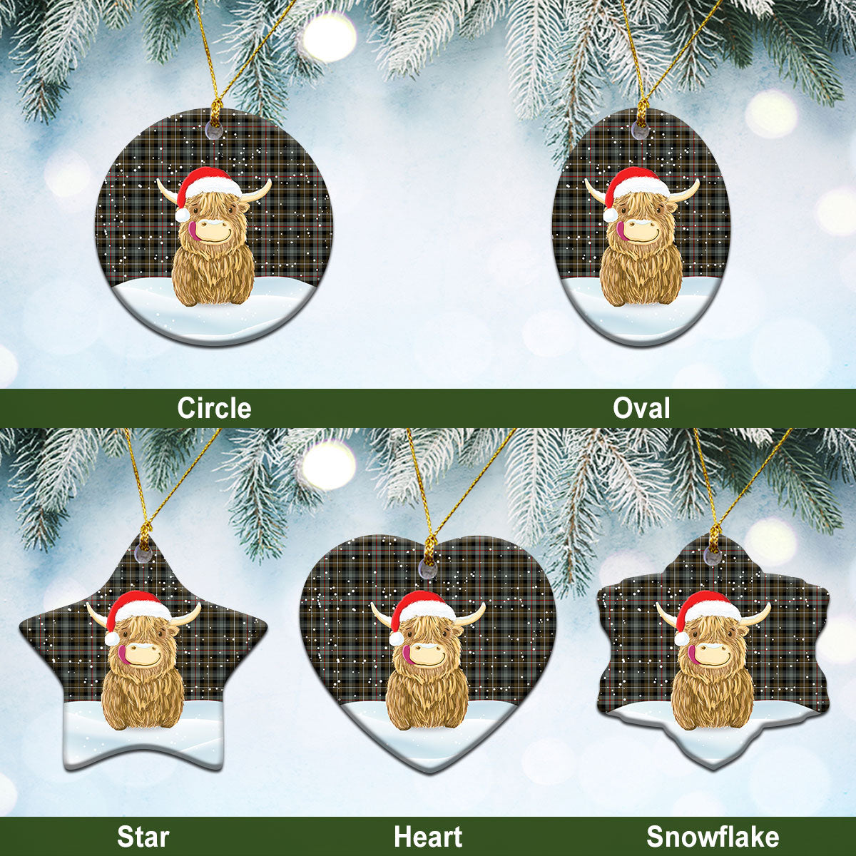 MacKenzie Weathered Tartan Christmas Ceramic Ornament - Highland Cows Style