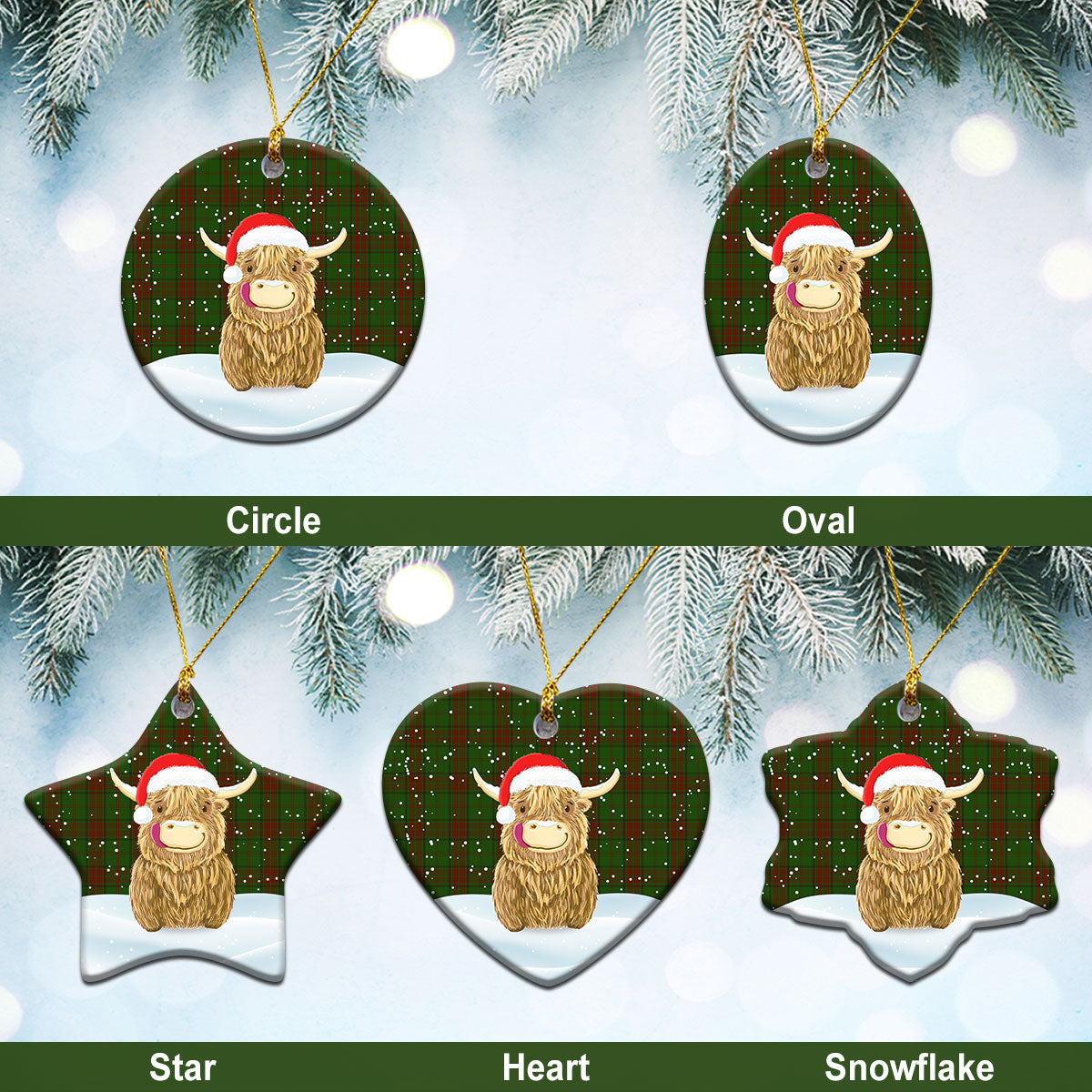 Maxwell Hunting Tartan Christmas Ceramic Ornament - Highland Cows Style