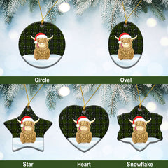 McLean Hunting Tartan Christmas Ceramic Ornament - Highland Cows Style