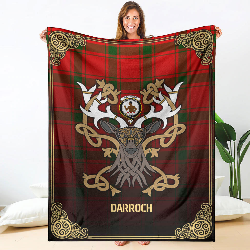 Darroch (Gourock) Tartan Crest Premium Blanket - Celtic Stag style