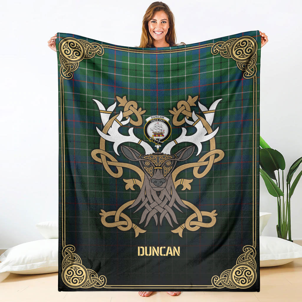 Duncan Ancient Tartan Crest Premium Blanket - Celtic Stag style