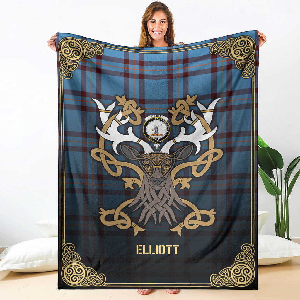 Elliott Ancient Tartan Crest Premium Blanket - Celtic Stag style