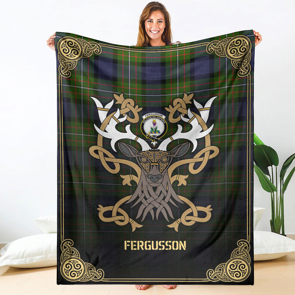 Fergusson Modern Tartan Crest Premium Blanket - Celtic Stag style