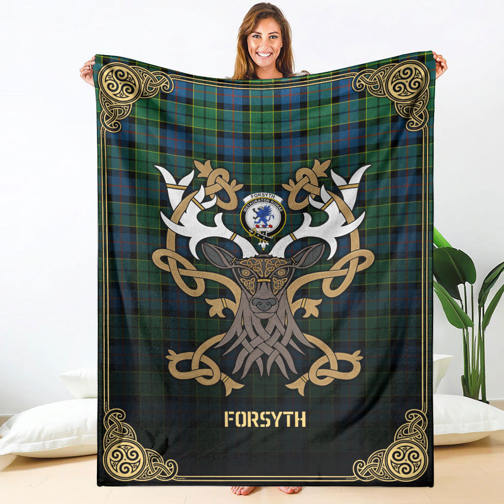 Forsyth Ancient Tartan Crest Premium Blanket - Celtic Stag style