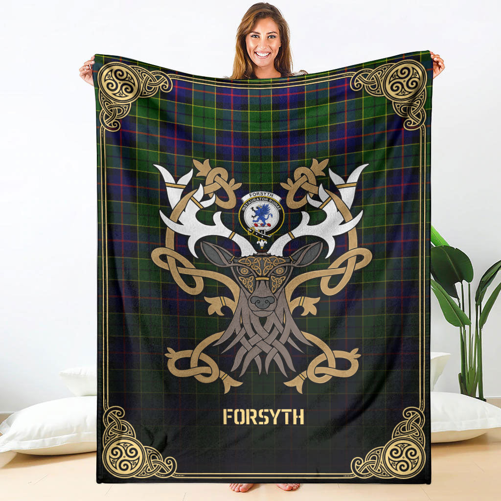 Forsyth Modern Tartan Crest Premium Blanket - Celtic Stag style