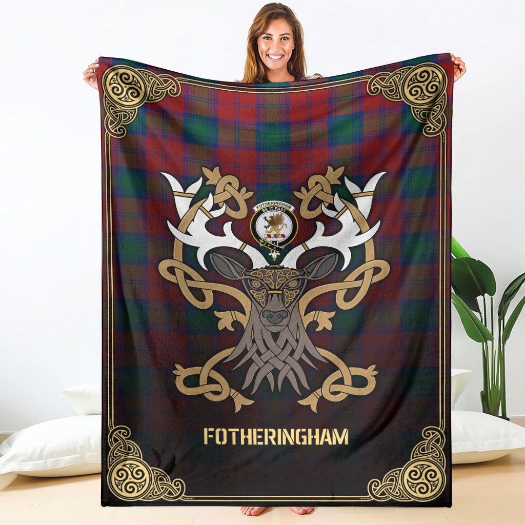 Fotheringham Tartan Crest Premium Blanket - Celtic Stag style