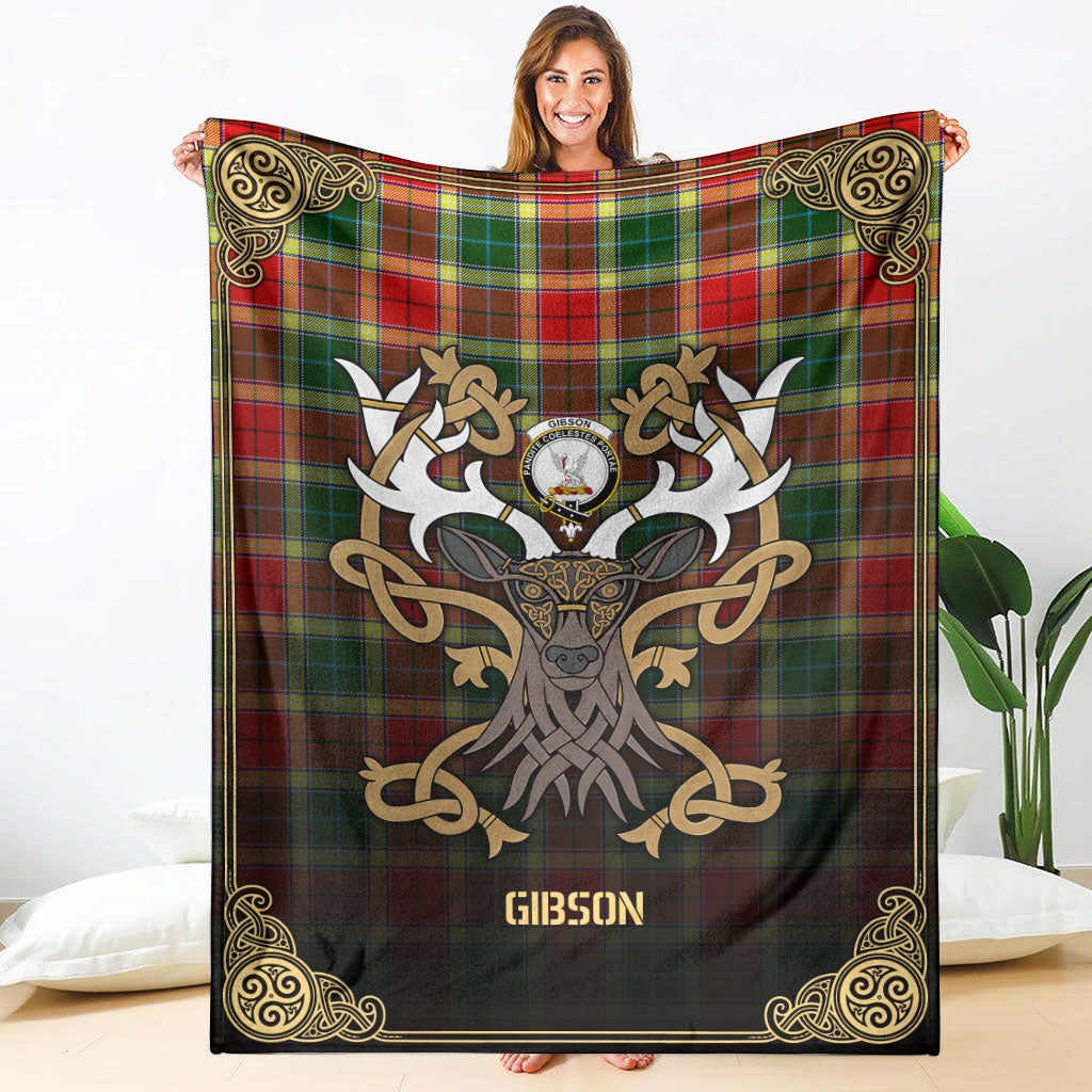 Gibson Tartan Crest Premium Blanket - Celtic Stag style