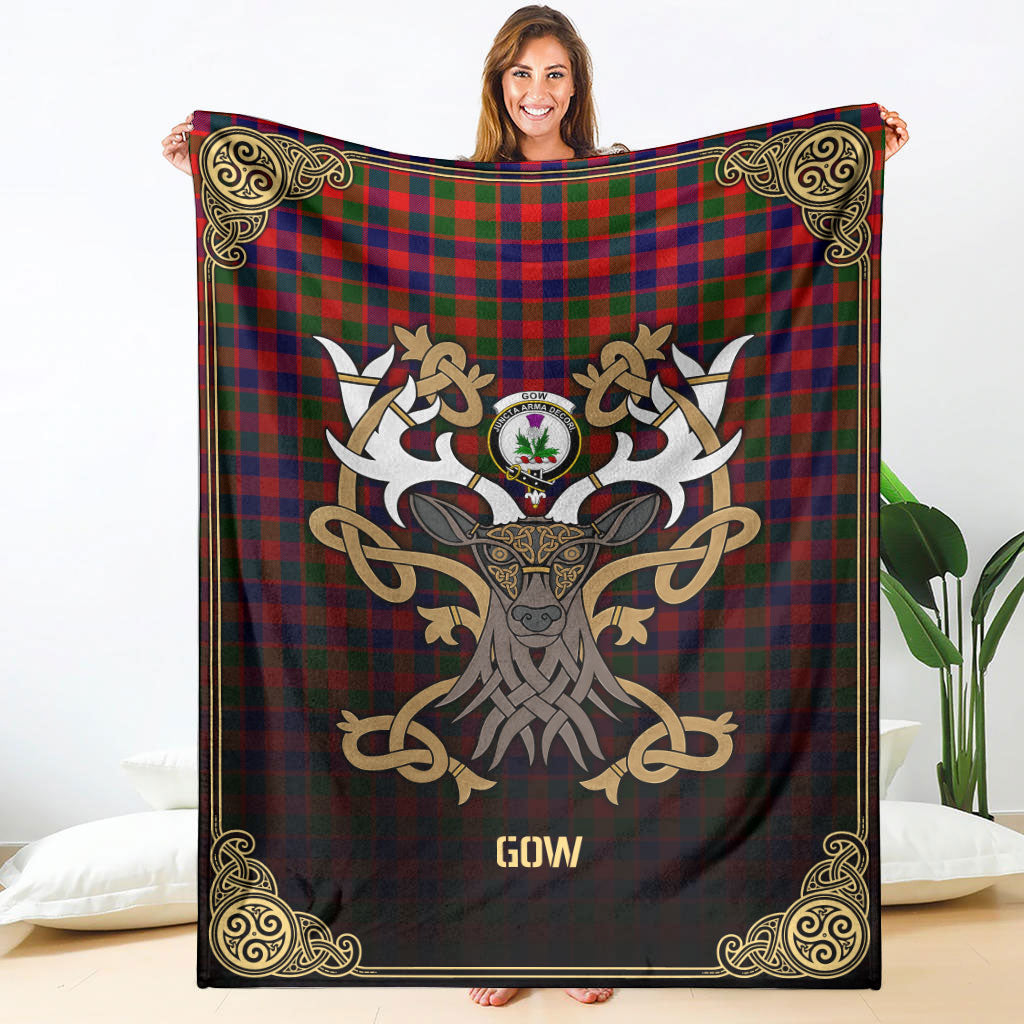Gow (of Skeoch) Tartan Crest Premium Blanket - Celtic Stag style