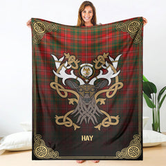 Hay Modern Tartan Crest Premium Blanket - Celtic Stag style