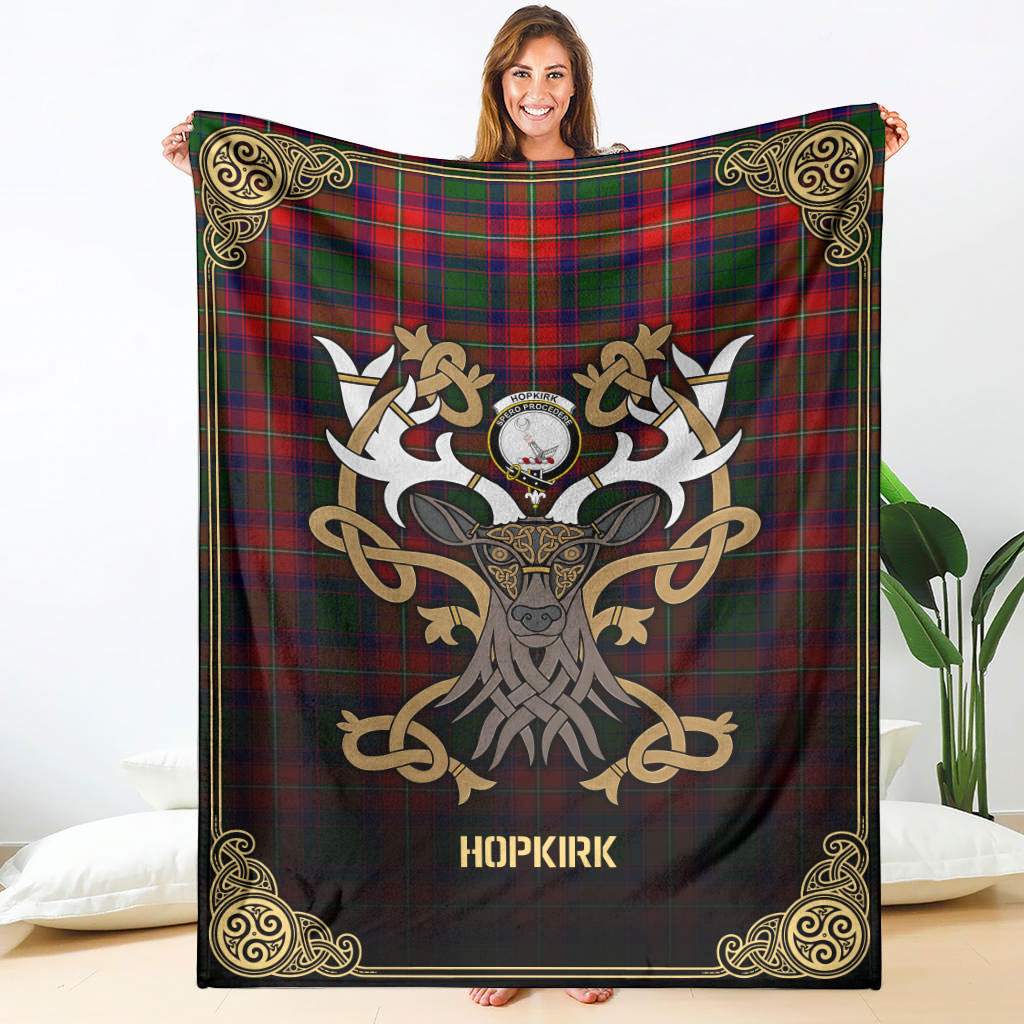 Hopkirk Tartan Crest Premium Blanket - Celtic Stag style