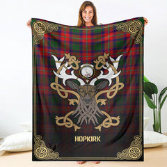 Hopkirk Tartan Crest Premium Blanket - Celtic Stag style