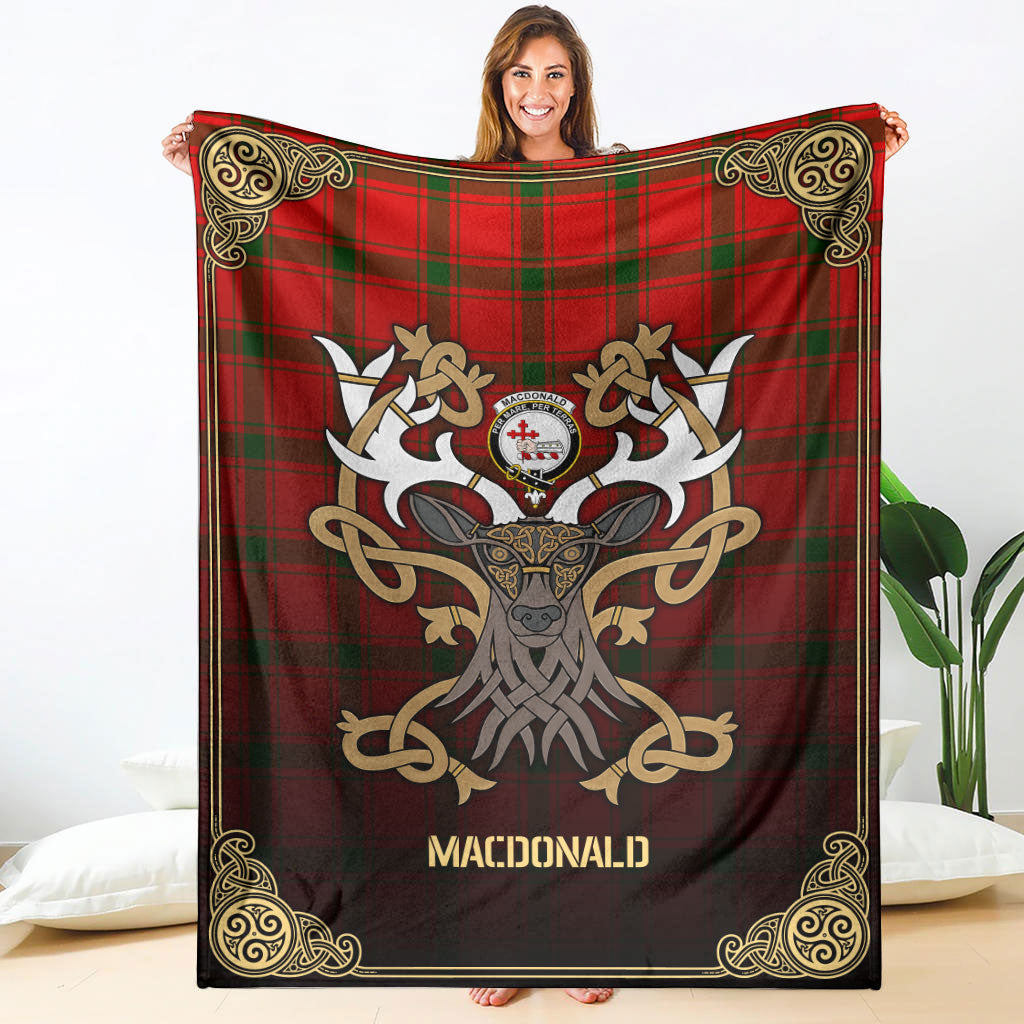 MacDonald of Sleat Tartan Crest Premium Blanket - Celtic Stag style