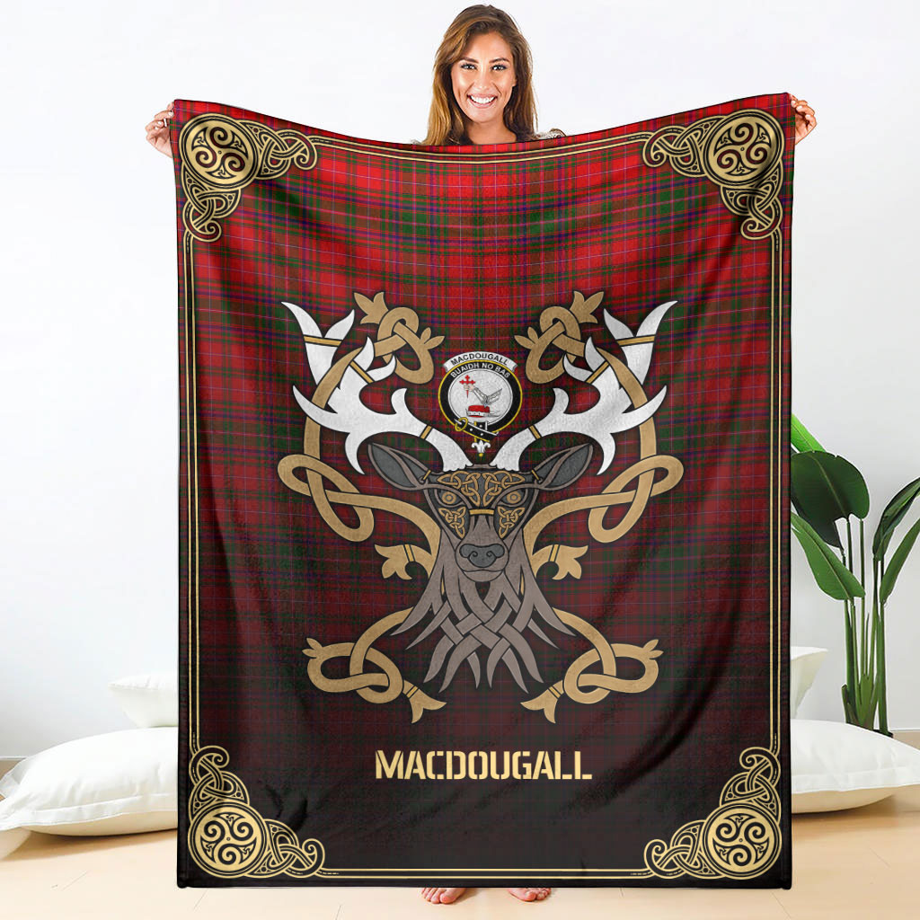 MacDougall Modern Tartan Crest Premium Blanket - Celtic Stag style