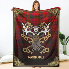 MacDougall Modern Tartan Crest Premium Blanket - Celtic Stag style