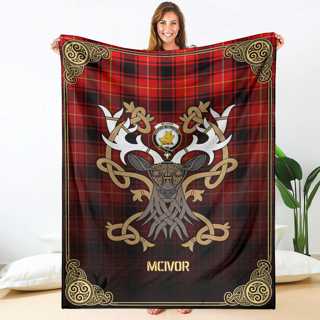 McIvor Tartan Crest Premium Blanket - Celtic Stag style