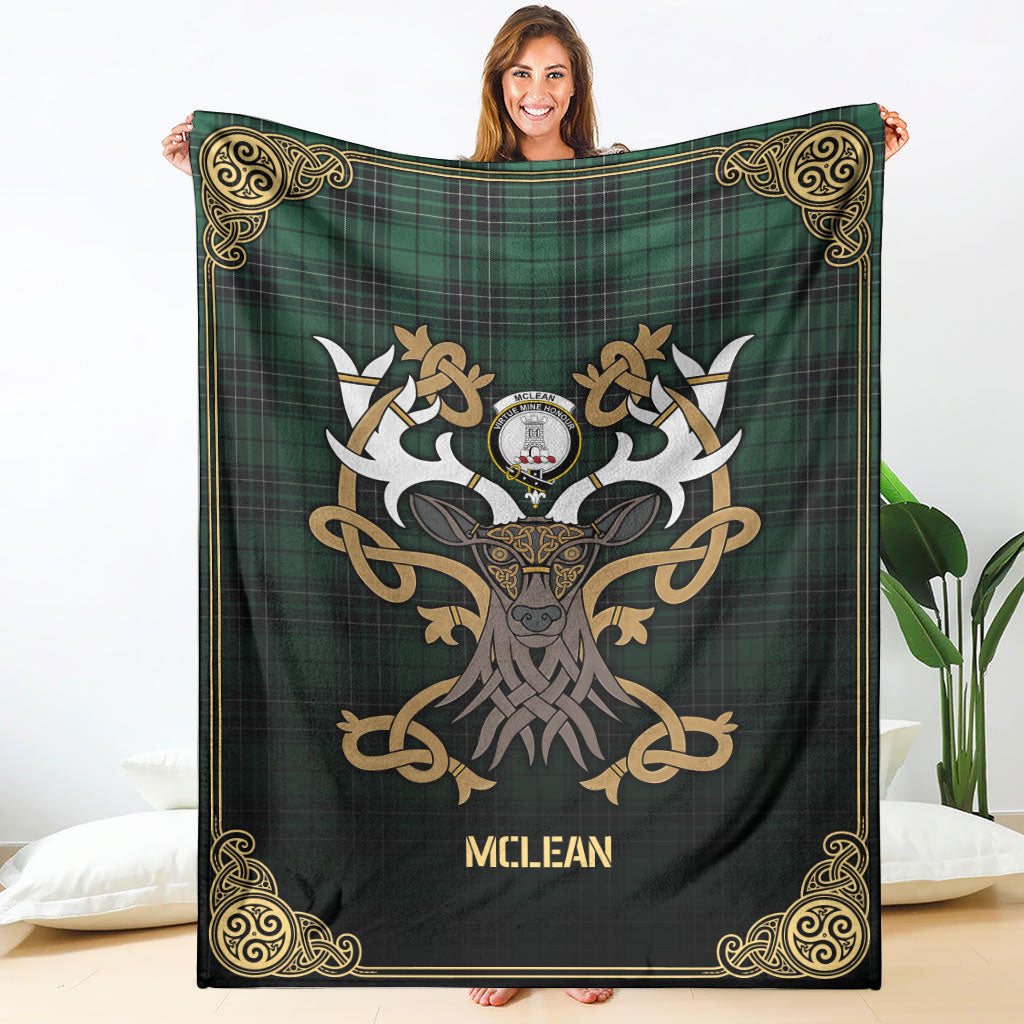 McLean Hunting Ancient Tartan Crest Premium Blanket - Celtic Stag style