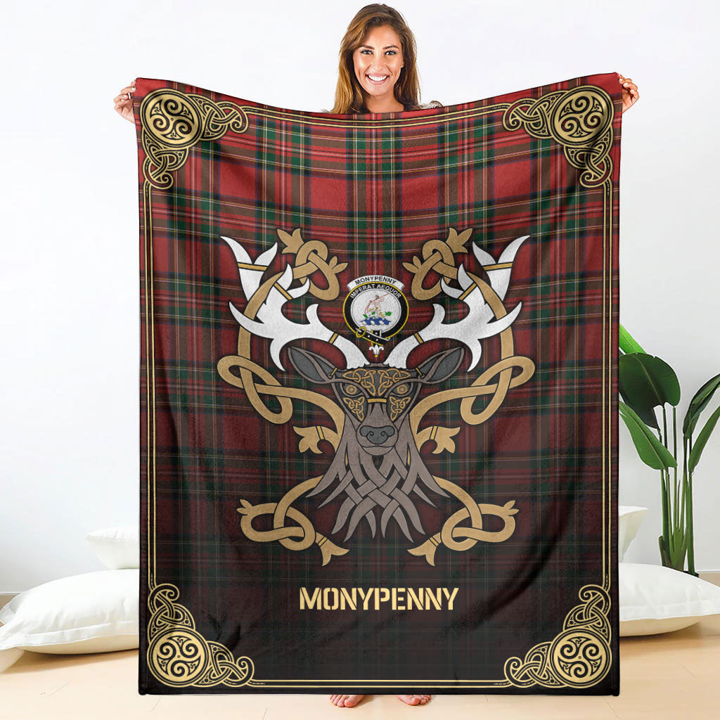 Monypenny Tartan Crest Premium Blanket - Celtic Stag style
