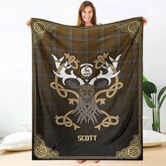 Scott Brown Modern Tartan Crest Premium Blanket - Celtic Stag style