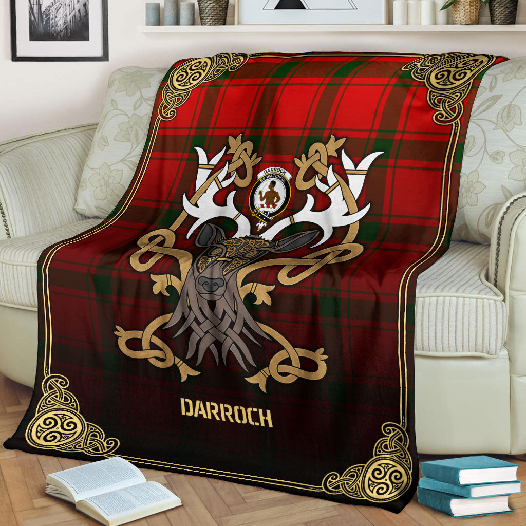 Darroch (Gourock) Tartan Crest Premium Blanket - Celtic Stag style