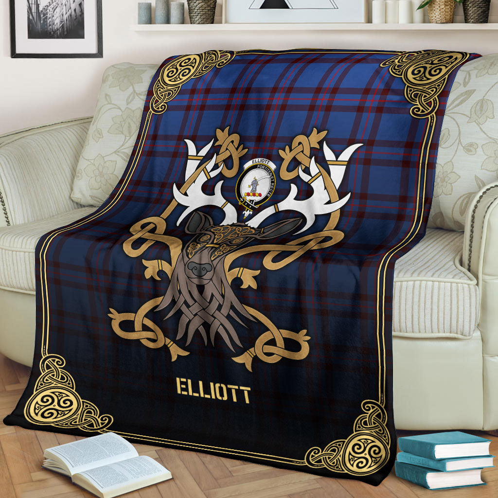 Elliott Modern Tartan Crest Premium Blanket - Celtic Stag style