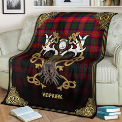 Hopkirk Tartan Crest Premium Blanket - Celtic Stag style