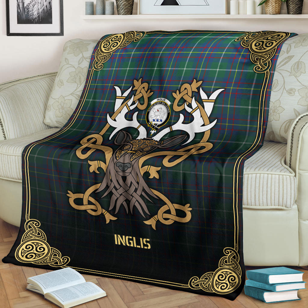 Inglis Ancient Tartan Crest Premium Blanket - Celtic Stag style