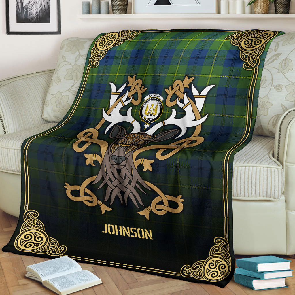 Johnson Ancient Tartan Crest Premium Blanket - Celtic Stag style