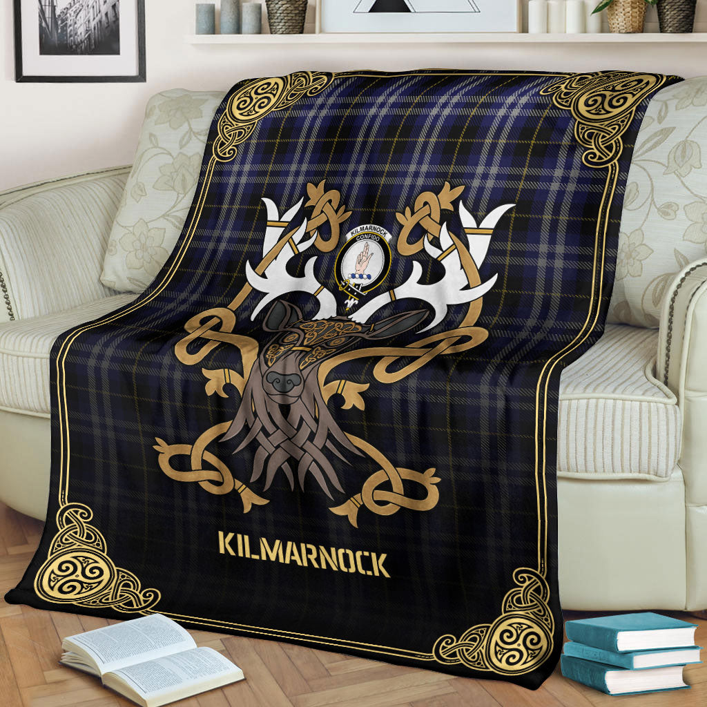 Kilmarnock Tartan Crest Premium Blanket - Celtic Stag style