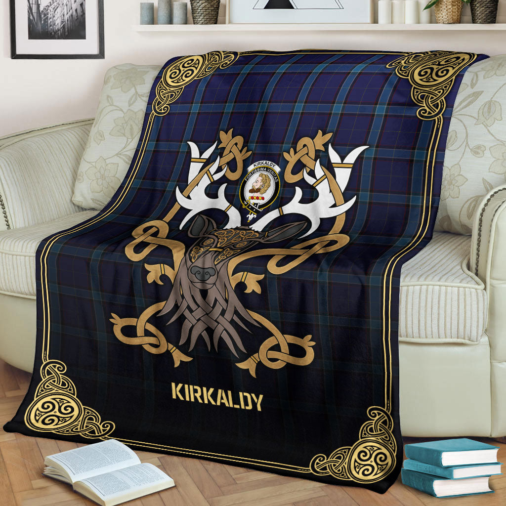 Kirkaldy Tartan Crest Premium Blanket - Celtic Stag style