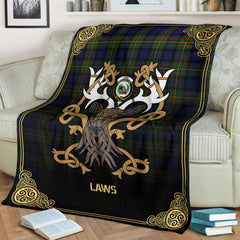 Laws Tartan Crest Premium Blanket - Celtic Stag style