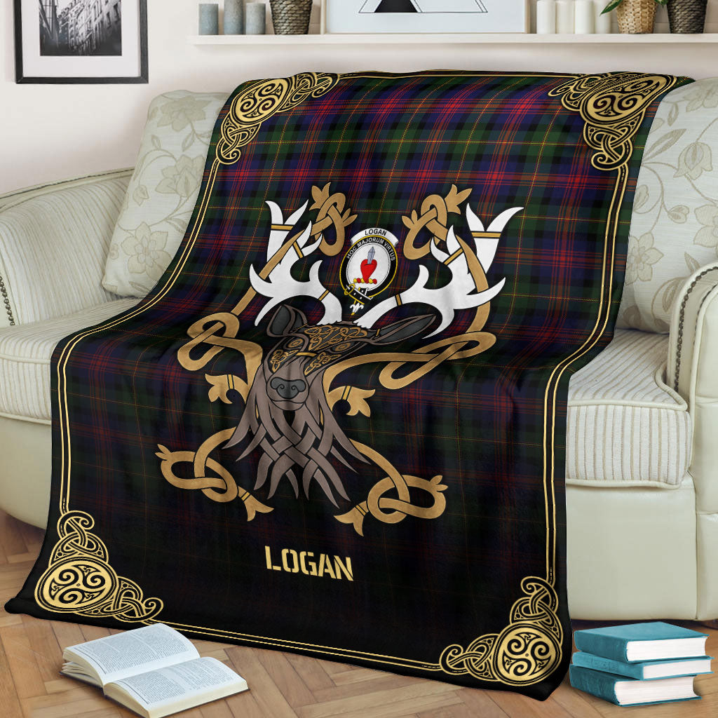Logan Modern Tartan Crest Premium Blanket - Celtic Stag style