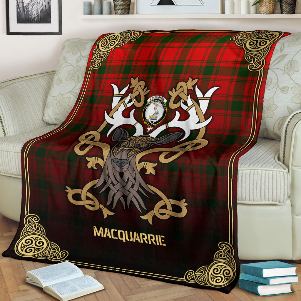 MacQuarrie Tartan Crest Premium Blanket - Celtic Stag style