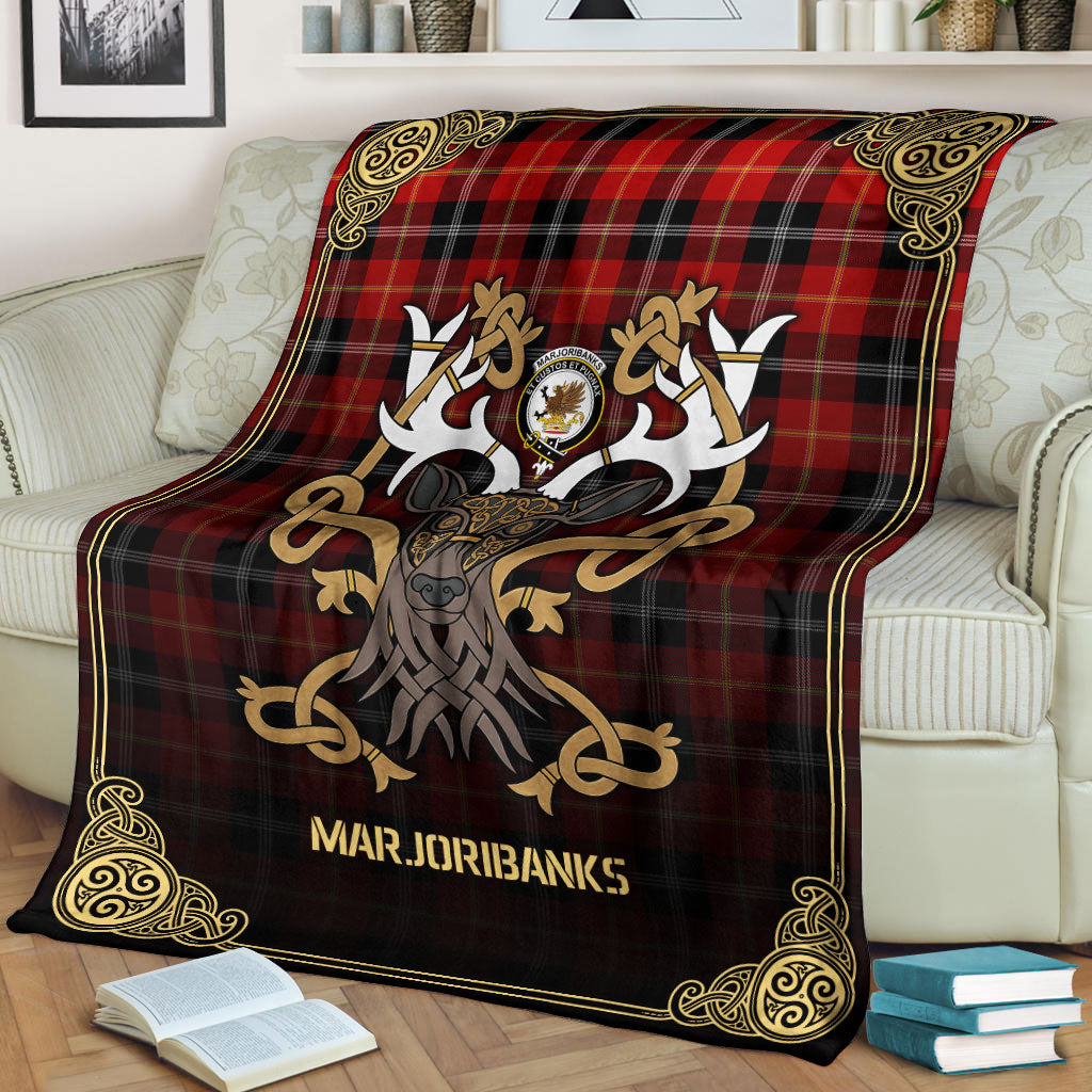 Marjoribanks Tartan Crest Premium Blanket - Celtic Stag style