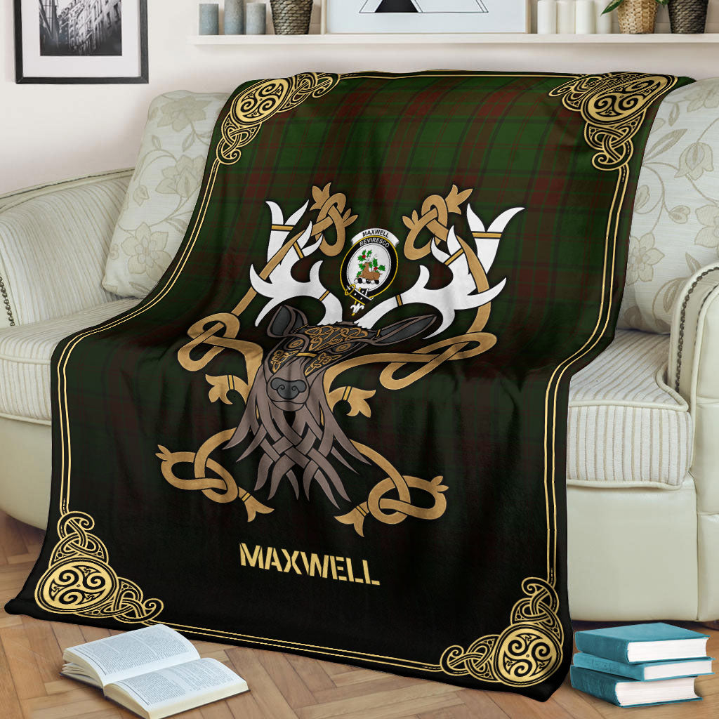 Maxwell Hunting Tartan Crest Premium Blanket - Celtic Stag style