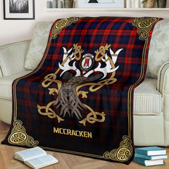 McCracken Tartan Crest Premium Blanket - Celtic Stag style